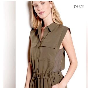 Sleeveless Olive Green Button-Up Dress
